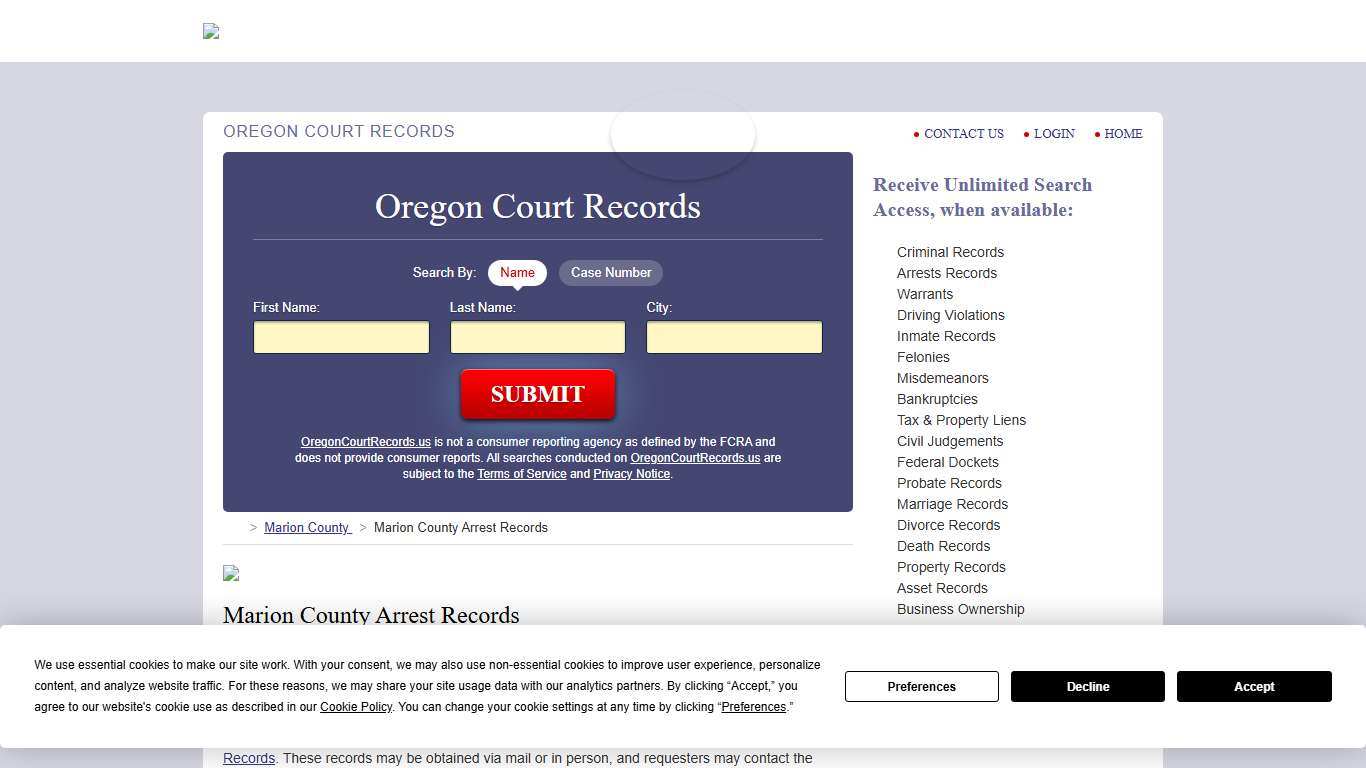Marion County Arrest Records OregonCourtRecords.us